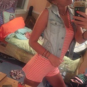 Pink and white striped romper